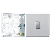 BG Screwless Brushed Steel 20A 16AX 2 Way Single Light Switch FBS12 with 25mm Steel Back Box by British General (BG-FBS12+HGS02)