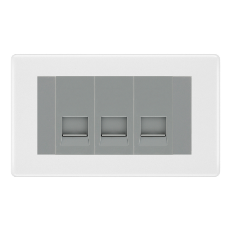 BG White Moulded 3 Gang Secondary Telephone Socket, Screw Terminal - Grey Insert