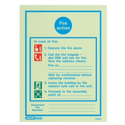 Extinguishers & Equipment: Fire Action Sign - Fire Safety Signs from Jalite Fire Action Sign - 1 by Jalite signs (Safelincs-JS5414D)
