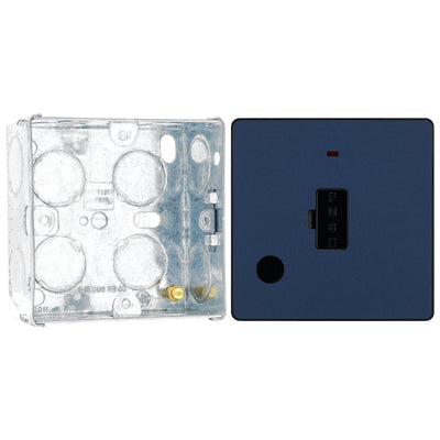 BG Evolve Matt Blue 13A Unswitched Spur with Neon and Flex Outlet PCDDB54B with 35mm Steel Back Box