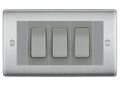 BG Nexus Brushed Steel 3 Gang Intermediate Light Switch Custom Grid - Grey Insert