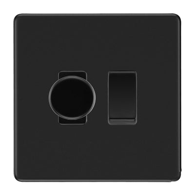 BG Matt Black Screwless 2 Gang Grid Switch 1x Trailing Edge LED Dimmer 1x Intermediate Switch