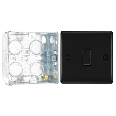 BG Nexus Matt Black 20A 16AX 2 Way Single Light Switch NFB12 with 35mm Steel Back Box
