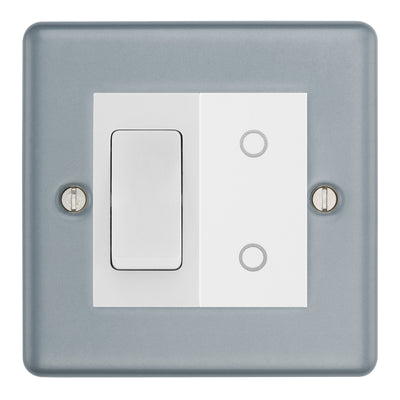 BG Metal Clad 2 Gang Light Switch 2 Way + Secondary Touch Dimmer - White Insert