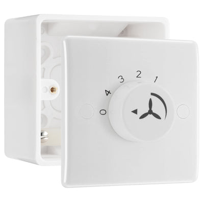 BG Electrical 1 Gang 100W Fan Controller White Moulded & 50mm Pattress Back Box by British General (BG-887+877)