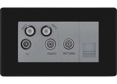 BG Screwless Matt Black Quadplex Combination TV Socket FFB69G by British General (BG-FFB69G)