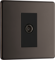 BG FLATPLATE SCREWLESS FBN62 Single Gang Isolated Co-Axial Socket - Black Nickel by British General (BG-FBN62)