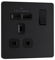 BG PCDMB21UAC18B Evolve | Matt Black - Black Insert |1 Gang 13A Single Pole 1x USB-A 1x USB-C Switched Socket by British General (BG-PCDMB21UAC18B)