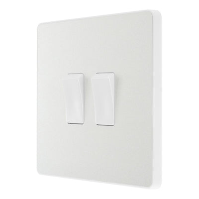 BG Evolve Pearlescent White 20A 16AX 2 Way Double Light Switch PCDCL42W with 35mm Steel Back Box