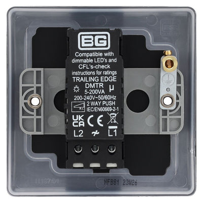 BG Nexus Matt Black 200W 2 Way Single Trailing Edge Dimmer Switch NFB81 with 25mm Steel Back Box