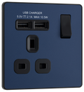 BG PCDDB21U2B Matt Blue Evolve 1 Gang 13A 2x USB-A 2.1A Switched Socket Outlet - Black Insert