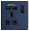 BG PCDDB21U2B Matt Blue Evolve 1 Gang 13A 2x USB-A 2.1A Switched Socket Outlet - Black Insert by British General (BG-PCDDB21U2B-Shopify-SA_1)