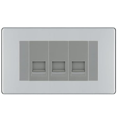 BG Screwless Polished Chrome 3 Gang RJ11 Telephone Socket Euro Module - Grey Insert by British General (BG-FPCRJ113G)