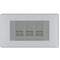 BG Screwless Polished Chrome 3 Gang RJ11 Telephone Socket Euro Module - Grey Insert