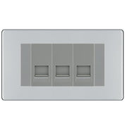 BG Screwless Polished Chrome 3 Gang RJ11 Telephone Socket Euro Module - Grey Insert by British General (BG-FPCRJ113G)