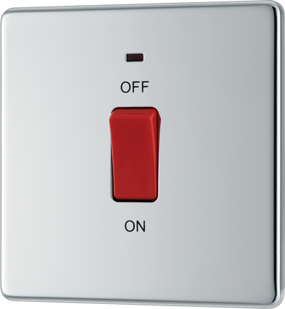 BG FPC74 Nexus Screwless Flat-Plate Double Pole Cooker Switch Polished Chrome Neon 45A