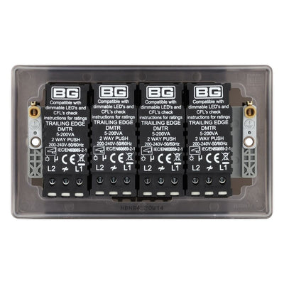 BG Nexus Black Nickel 200W 2 Way Trailing Edge Quadruple Dimmer Switch NBN84 and 25mm Steel Back Box