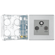BG Screwless Brushed Steel Triplex TV/FM/Sat Socket FBS67 with 35mm Steel Back Box