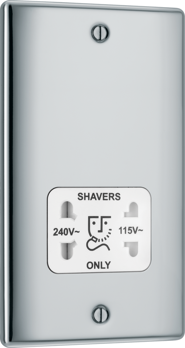 BG NPC20W Nexus Metal Polished Chrome 115-230V Dual Voltage Shaver Socket - White Insert