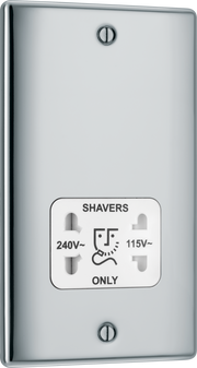 BG NPC20W Nexus Metal Polished Chrome 115-230V Dual Voltage Shaver Socket - White Insert