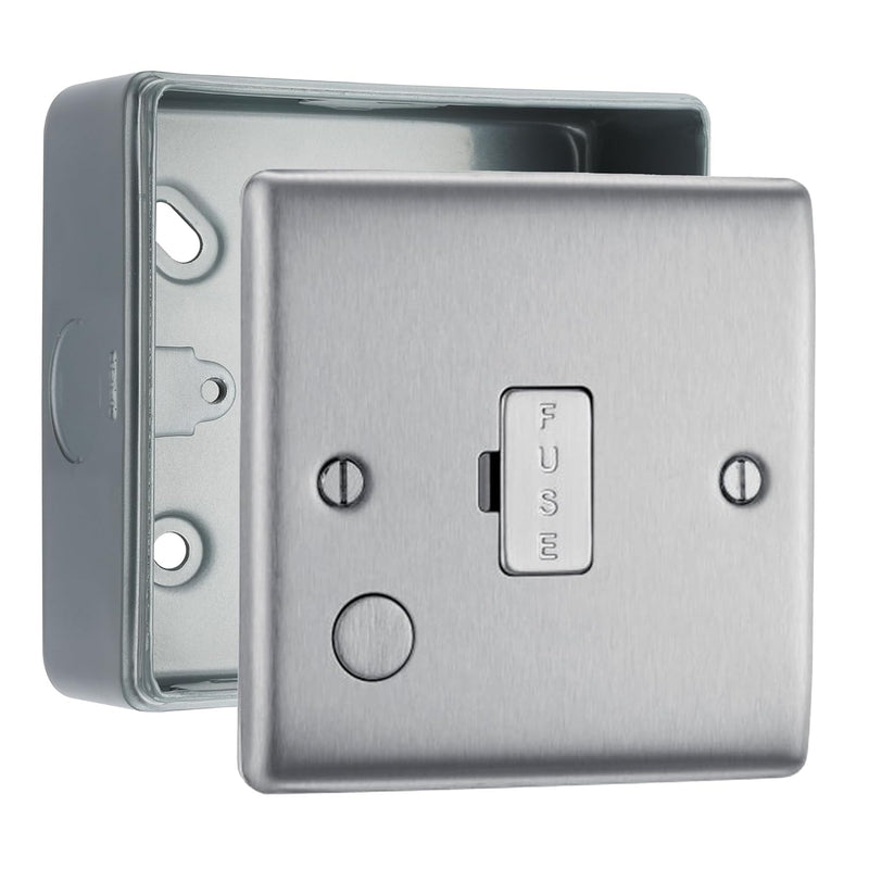 BG Nexus Brushed Steel 13A Flex Outlet Unswitched Fused Connection Unit & Surface Pattress Back Box