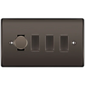 BG Nexus Black Nickel 4 Gang Switch 1x Trailing Edge LED Dimmer 3x Intermediate Custom Grid Switch