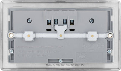 BG NBS24U44G Nexus Metal Brushed Steel 2 Gang 13A 4x USB-A 4.2A Unswitched Socket - Grey Insert