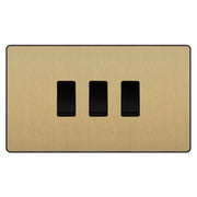 BG Evolve Satin Brass 3 Gang Triple Light Switch Double Format by British General (BG-Evolve-SB-3G-CUSTOM-LIGHT-SWITCH)