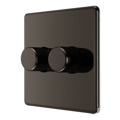 BG Screwless Black Nickel 200W 2 Way Double Trailing Edge Dimmer Switch FBN82 with 25mm Steel Back Box