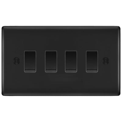 BG Matt Black 4 Gang Intermediate Light Switch Custom Grid Switch by British General (BG-NEXUS-MB-4G-CUSTOM-4x-INT-SWITCH)