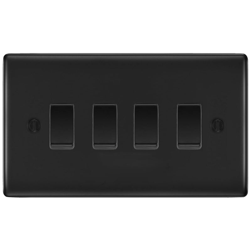 BG Matt Black 4 Gang Intermediate Light Switch Custom Grid Switch