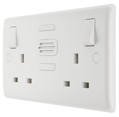 BG Electrical 822BELL Moulded White Round Edge 2 Gang 13A Door Chime Switched Socket
