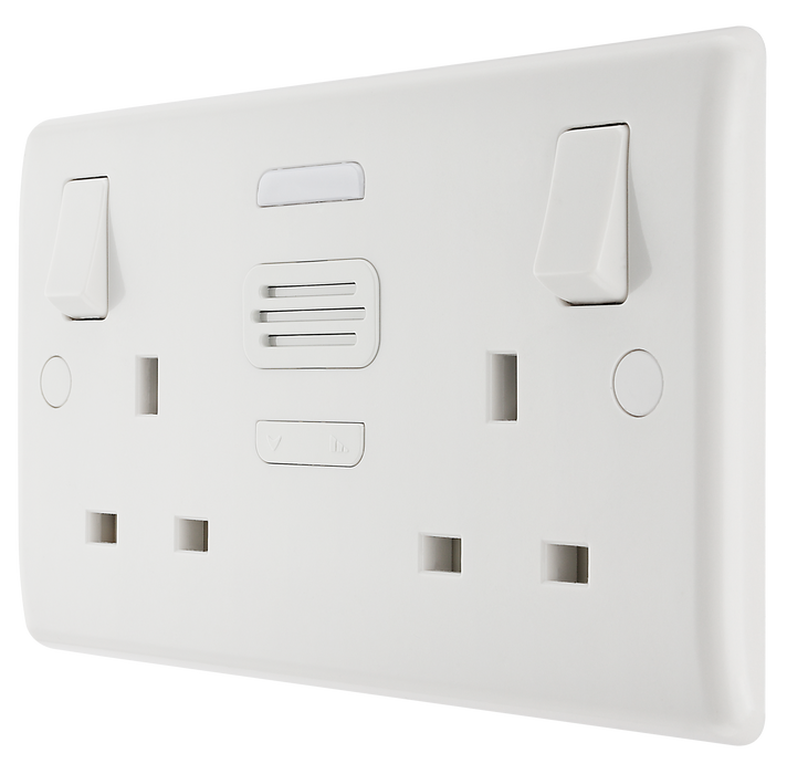 BG Electrical 822BELL Moulded White Round Edge 2 Gang 13A Door Chime Switched Socket