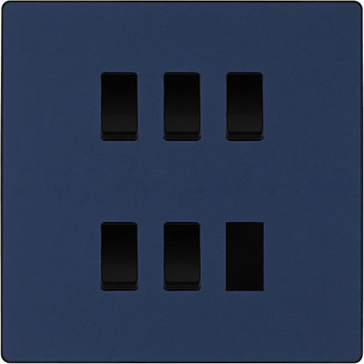 BG Evolve Matt Blue 5 Gang Intermediate Custom Grid Light Switch with Back Box Included by British General (BG-Evolve-DB-5G-CUSTOM-5x INT SWITCH)