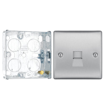 BG Nexus Brushed Steel Single Master Telephone Socket NBSBTM1 with 25mm Steel Back Box by British General (BG-NBSBTM1+HGS02)
