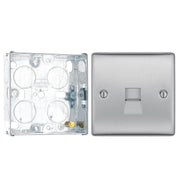 BG Nexus Brushed Steel Single Master Telephone Socket NBSBTM1 with 25mm Steel Back Box by British General (BG-NBSBTM1+HGS02)