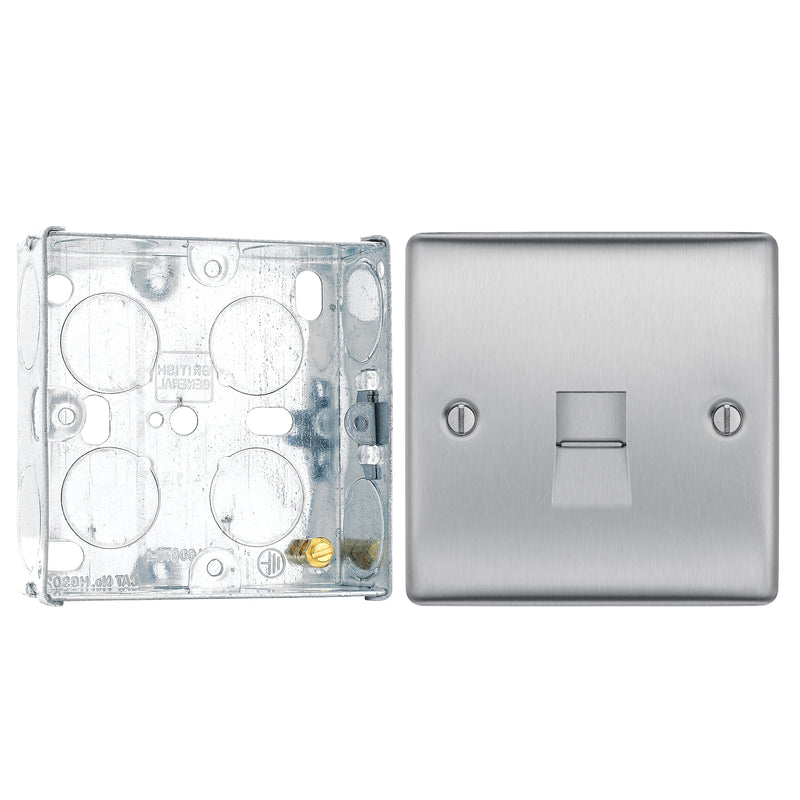 BG Nexus Brushed Steel Single Master Telephone Socket NBSBTM1 with 25mm Steel Back Box