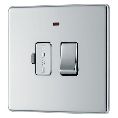 BG Screwless Polished Chrome 13A Switched Spur + Neon FPC52 with 35mm Steel Back Box