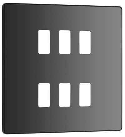 BG RPCDBC6B Evolve Grid Black Chrome 6 Module Square Front Plate - Black Trim