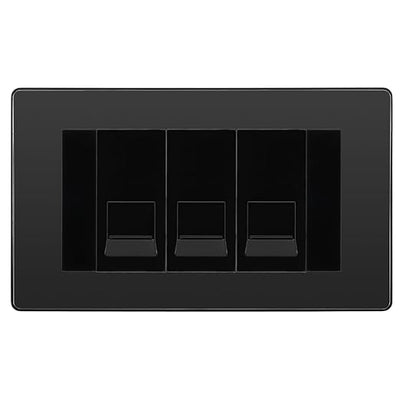 BG Evolve Black Chrome 3 Gang RJ11 Telephone Socket Euro Module - Black Insert