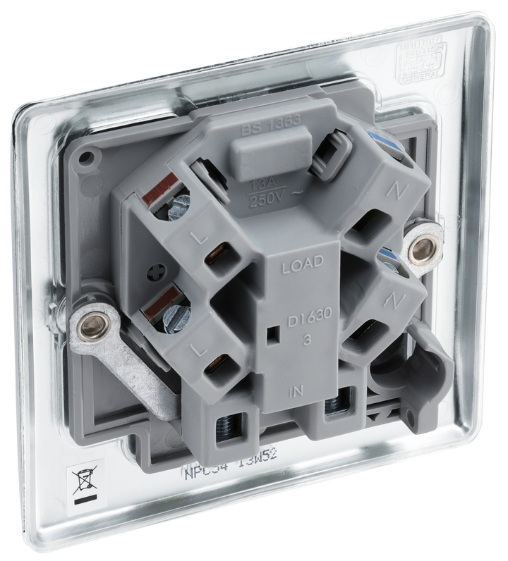 NPC54 Back - This 13A fused and unswitched connection unit from British General provides an outlet from the mains containing the fuse ideal for spur circuits and hardwired appliances.