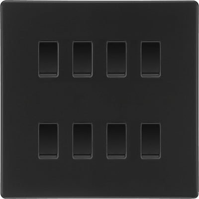BG Matt Black Screwless 8 Gang Intermediate Light Switch Custom Grid + Back Box by British General (BG-SCL-MB-8G-CUSTOM-8x INT SWITCH)