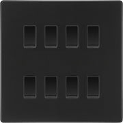 BG Matt Black Screwless 8 Gang Intermediate Light Switch Custom Grid + Back Box by British General (BG-SCL-MB-8G-CUSTOM-8x INT SWITCH)