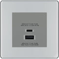 BG Polished Chrome 45W USB Wall Socket Euro Module USB-A & C - Grey Insert
