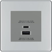 BG Polished Chrome 45W USB Wall Socket Euro Module USB-A & C - Grey Insert by British General (BG-FPCEMS2+EMUSBAC45G)