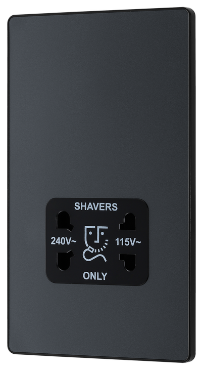 BG Evolve PCDMG20B Matt Grey 115-240V Dual Voltage Shaver Socket-Black Insert