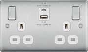 BG NBS22UAC22W Brushed Steel Double Socket with USB 22W Type A & C USB White Inserts by British General (BG-NBS22UAC22W)