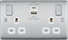 BG NBS22UAC22W Brushed Steel Double Socket with USB 22W Type A & C USB White Inserts by British General (BG-NBS22UAC22W)