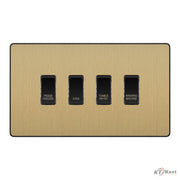 BG Evolve Satin Brass Custom Appliance Grid Switch 4 Gang Screwless