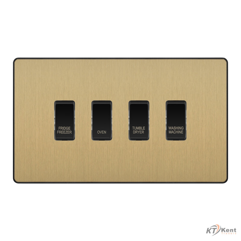 BG Evolve Satin Brass Custom Appliance Grid Switch 4 Gang Screwless